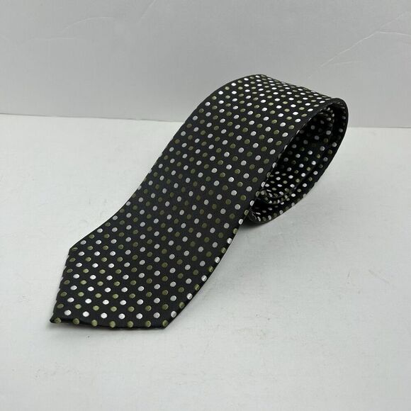 Geoffrey Beene Men’s Neck Tie 100% Silk Green Polka Dot - Picture 1 of 4